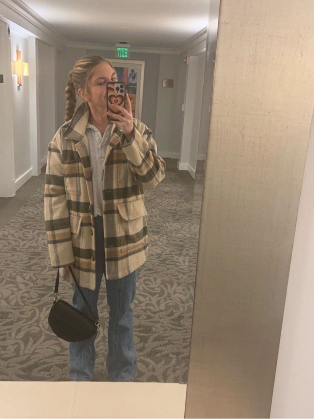 American Eagle Outfitters Plaid Trench Coat in Cream, Green, Tan